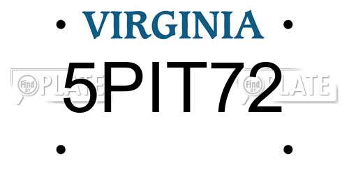 5PIT72 Virginia License Plate