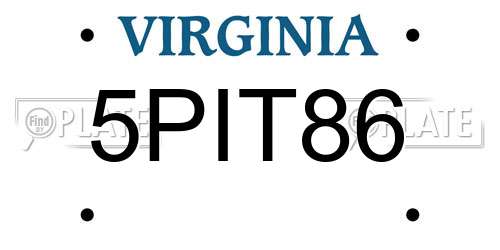 5PIT86 Virginia License Plate