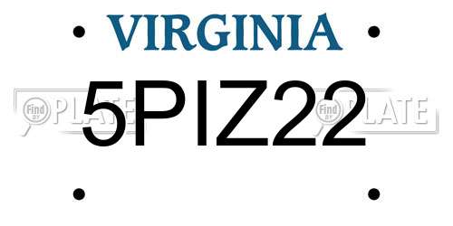 5PIZ22 Virginia License Plate