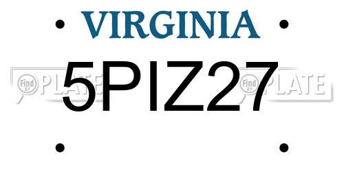 5PIZ27 Virginia License Plate
