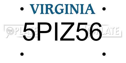5PIZ56 Virginia License Plate