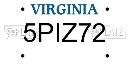 5PIZ72 Virginia License Plate