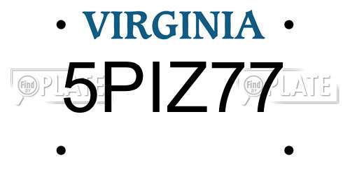 5PIZ77 Virginia License Plate