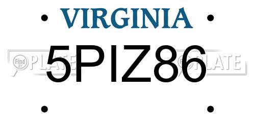 5PIZ86 Virginia License Plate