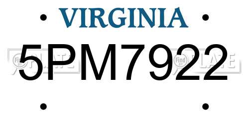 5PM7922 Virginia License Plate