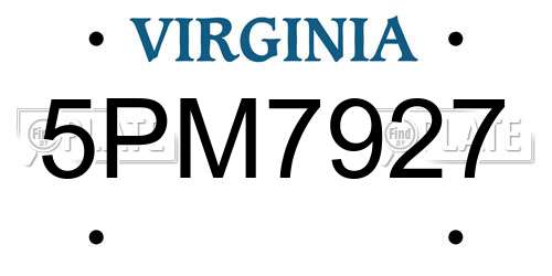 5PM7927 Virginia License Plate