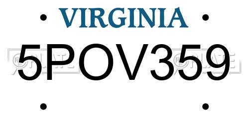 5POV359 Virginia License Plate