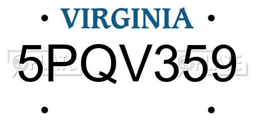 5PQV359 Virginia License Plate