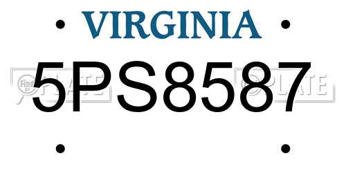 5PS8587 Virginia License Plate