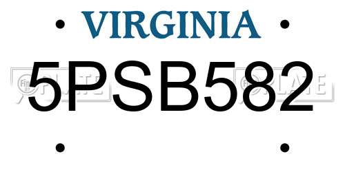 5PSB582 Virginia License Plate