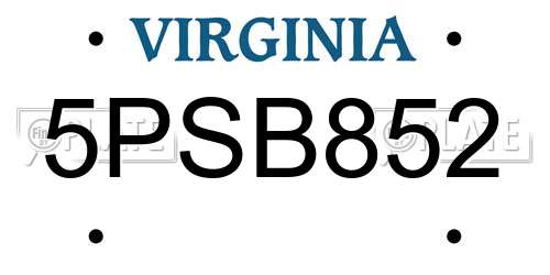 5PSB852 Virginia License Plate