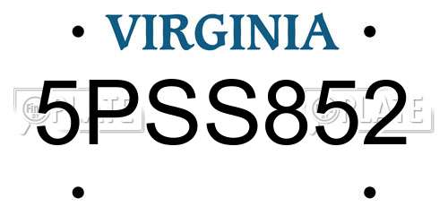 5PSS852 Virginia License Plate