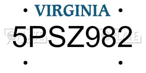 5PSZ982 Virginia License Plate
