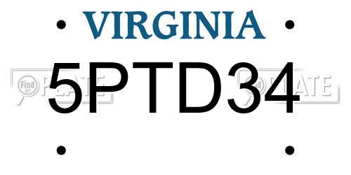 5PTD34 Virginia License Plate