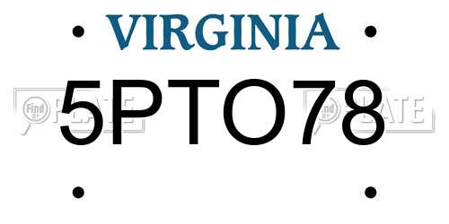 5PTO78 Virginia License Plate