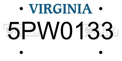 5PW0133 Virginia License Plate