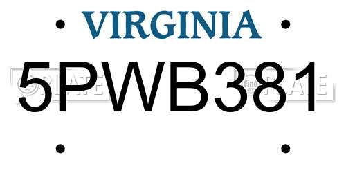 5PWB381 Virginia License Plate