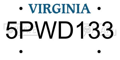 5PWD133 Virginia License Plate