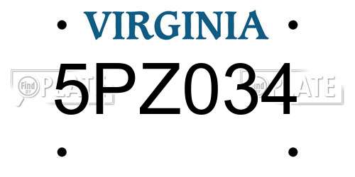 5PZ034 Virginia License Plate