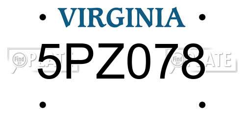 5PZ078 Virginia License Plate