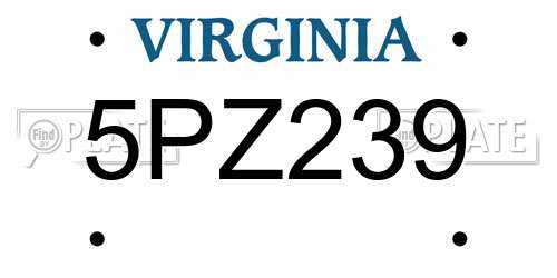5PZ239 Virginia License Plate