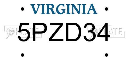 5PZD34 Virginia License Plate