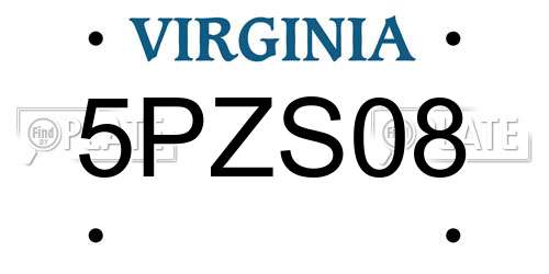5PZS08 Virginia License Plate