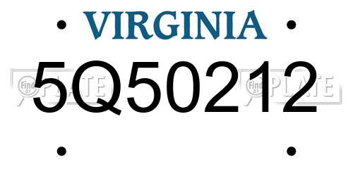 5Q50212 Virginia License Plate