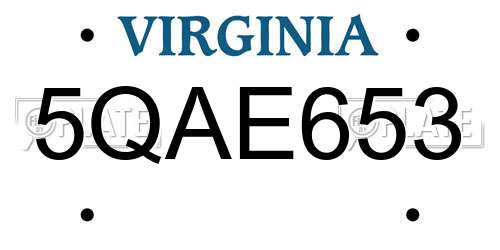 5QAE653 Virginia License Plate