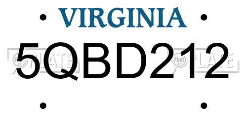 5QBD212 Virginia License Plate