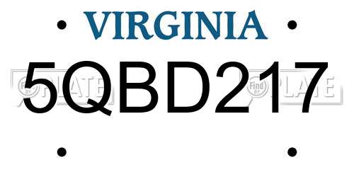 5QBD217 Virginia License Plate