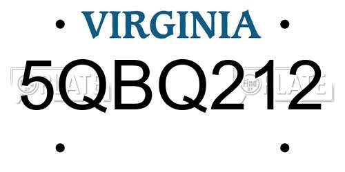5QBQ212 Virginia License Plate