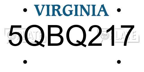 5QBQ217 Virginia License Plate