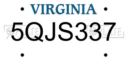 5QJS337 Virginia License Plate