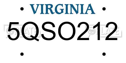 5QSO212 Virginia License Plate