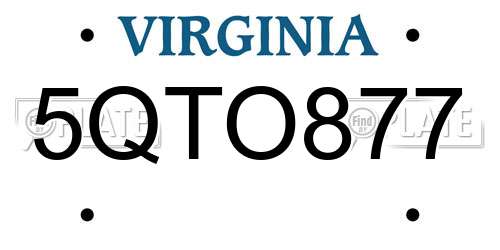 5QTO877 Virginia License Plate