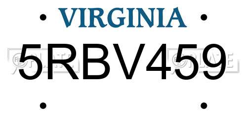 5RBV459 Virginia License Plate