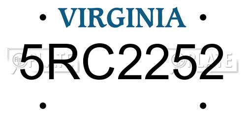 5RC2252 Virginia License Plate