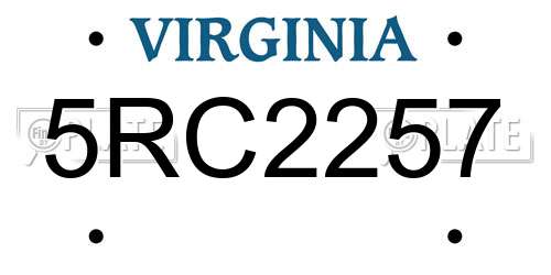 5RC2257 Virginia License Plate