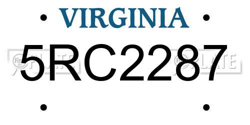 5RC2287 Virginia License Plate