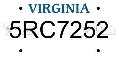 5RC7252 Virginia License Plate