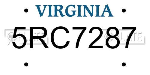5RC7287 Virginia License Plate