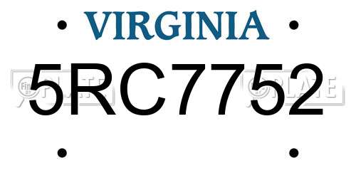 5RC7752 Virginia License Plate