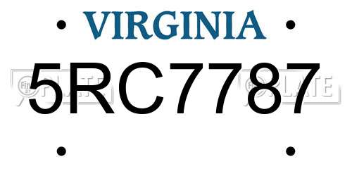 5RC7787 Virginia License Plate