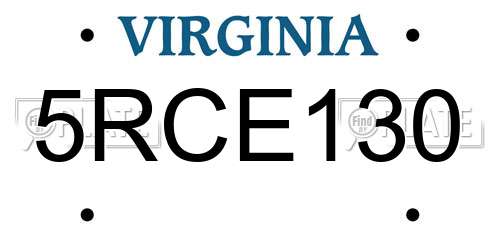 5RCE130 Virginia License Plate