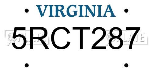 5RCT287 Virginia License Plate