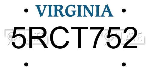 5RCT752 Virginia License Plate