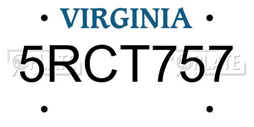 5RCT757 Virginia License Plate