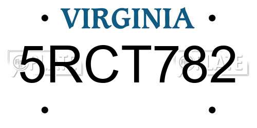 5RCT782 Virginia License Plate