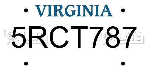 5RCT787 Virginia License Plate